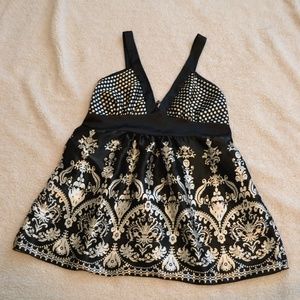 black and white polka dot damask print tank top